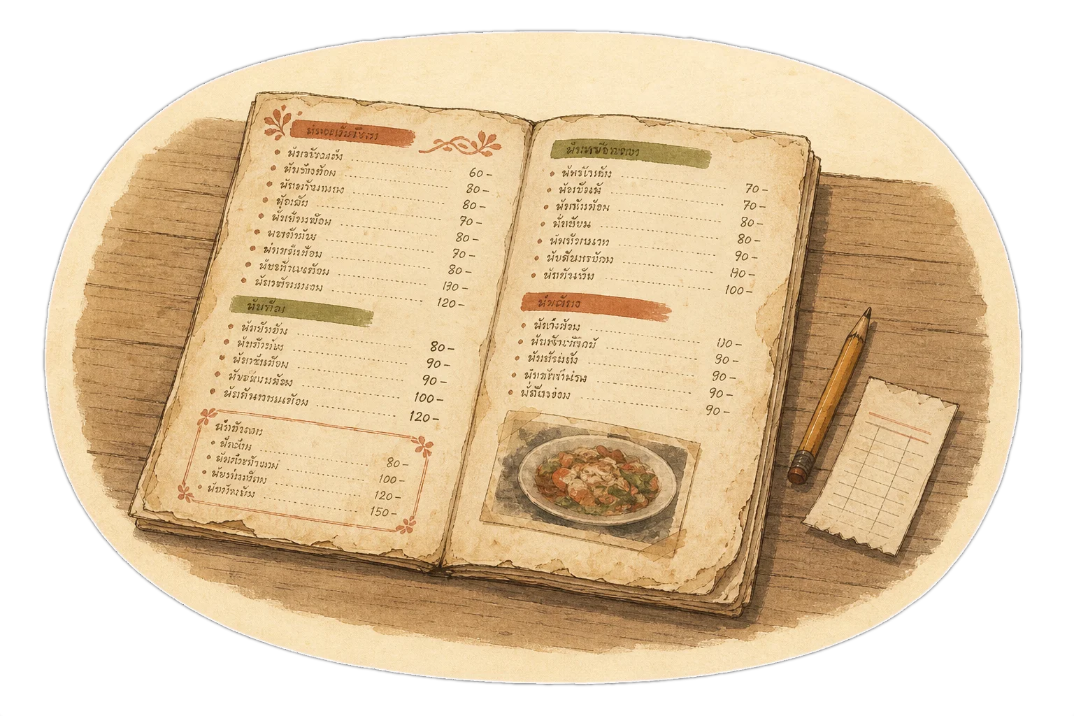 Existing Thai restaurant paper menu before Nara Menu